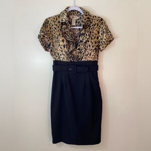 Roulette Leopard Print Belted Mini Dress
